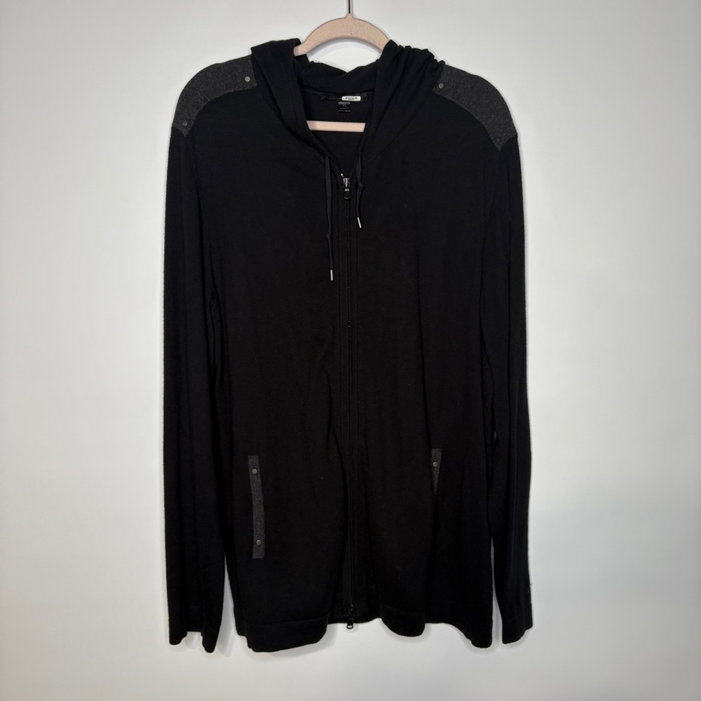 John Varvatos Zip Up Wool Blend Hoodie Size XL Navy Blue & Grey